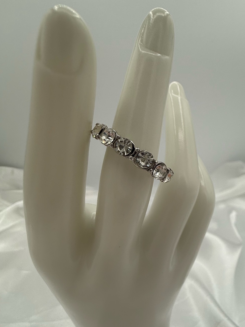 Silver Tone Sz 6 Moissanite Like Eternity Ring Anniversary Elegant Classic Chic